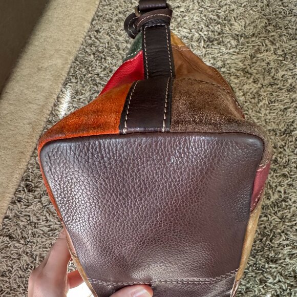 **SOLD** Vintage Boho Fossil Brown Patchwork Leather Suede Patchwork shoulder - Picture 5 of 16